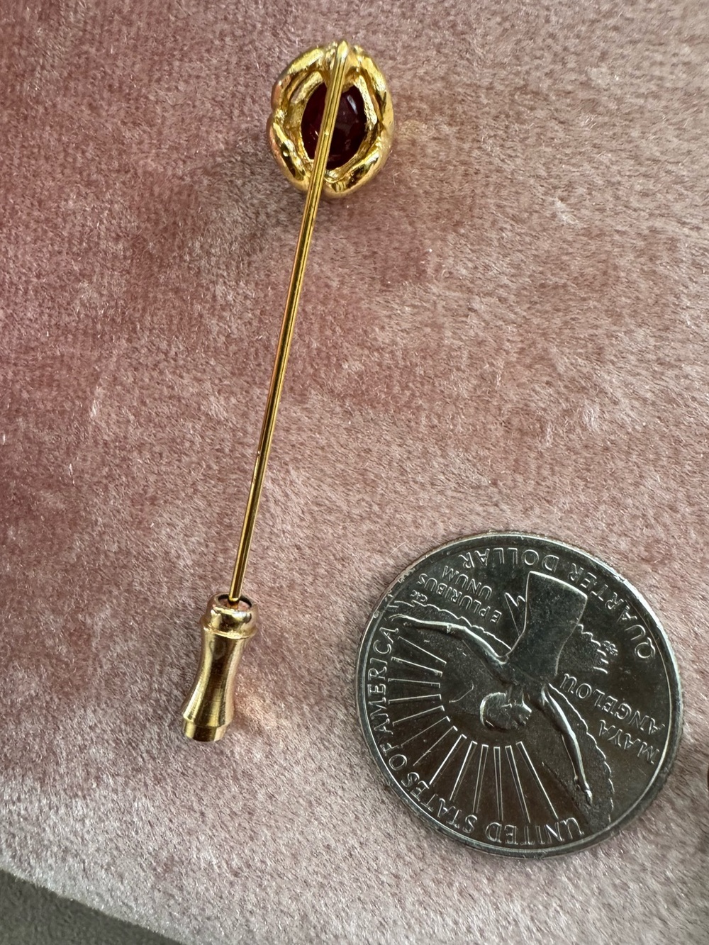 Vintage Gold Tone Red Stone Stick/Hat Pin - Picture 5 of 6